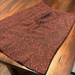 LOFT Rust Red and Black Floral-Print Pencil Skirt